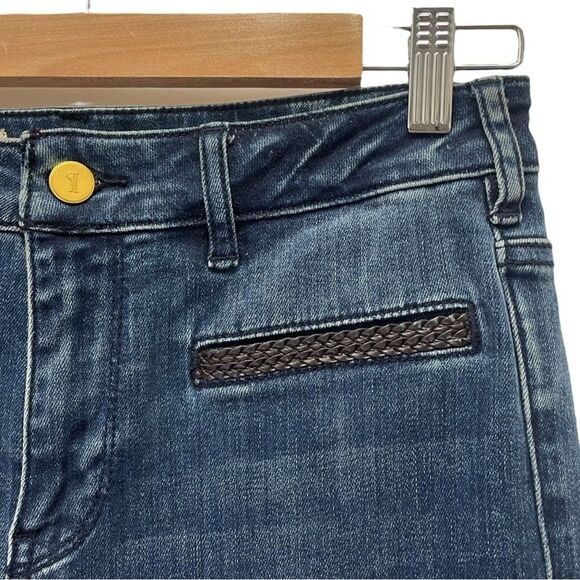 Anthropologie Pilcro Stet High Rise Flare Boho Leather Braid Trim Size 28 | 6 - Picture 4 of 13